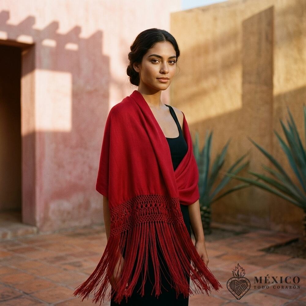 Mexican hand woven Rebozo Red  desings stunning